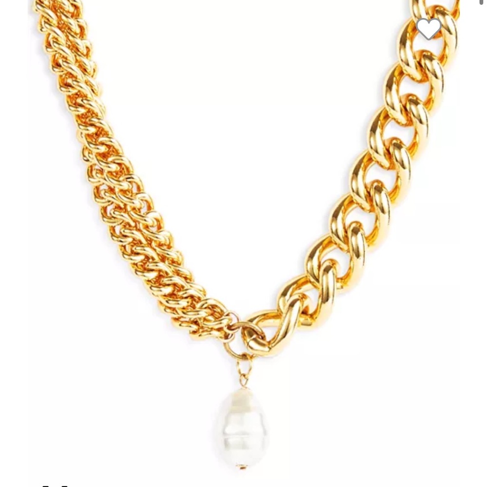 Kenneth Jay Lane Imitation Pearl Chain Link Pendant Necklace in Gold Tone, 18"